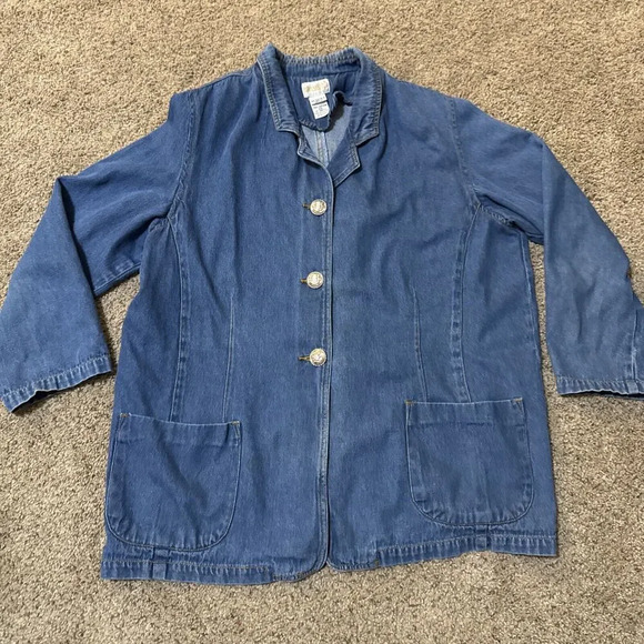 Vintage Roamans Denim Shirt Jacket Shacket Womens L Button‎ Up Western Rugged - Picture 1 of 9